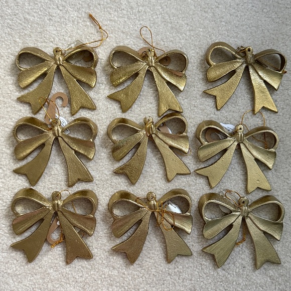 Holiday Time Other - Holiday Time 9 piece Gold Aluminum Bow Christmas Ornaments